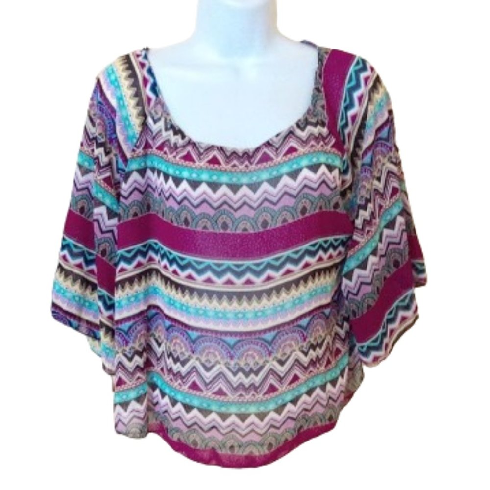 Multi  Colored Colorful Blousy Top Size Large